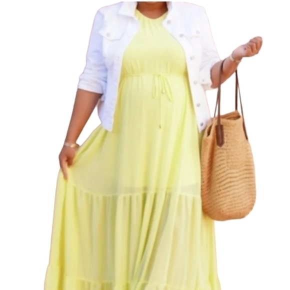 Buttery yellow chiffon flowy t back fairycore belted maxi sun dress sz 2 - Picture 4 of 13